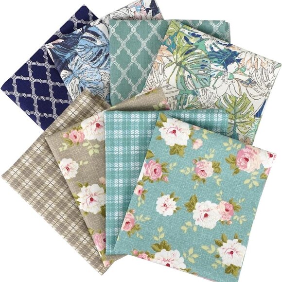 8pcs Blue Floral 100% Cotton Fabric Fat Quarters 18x22in for Quilting & Sewing C - Picture 2 of 7